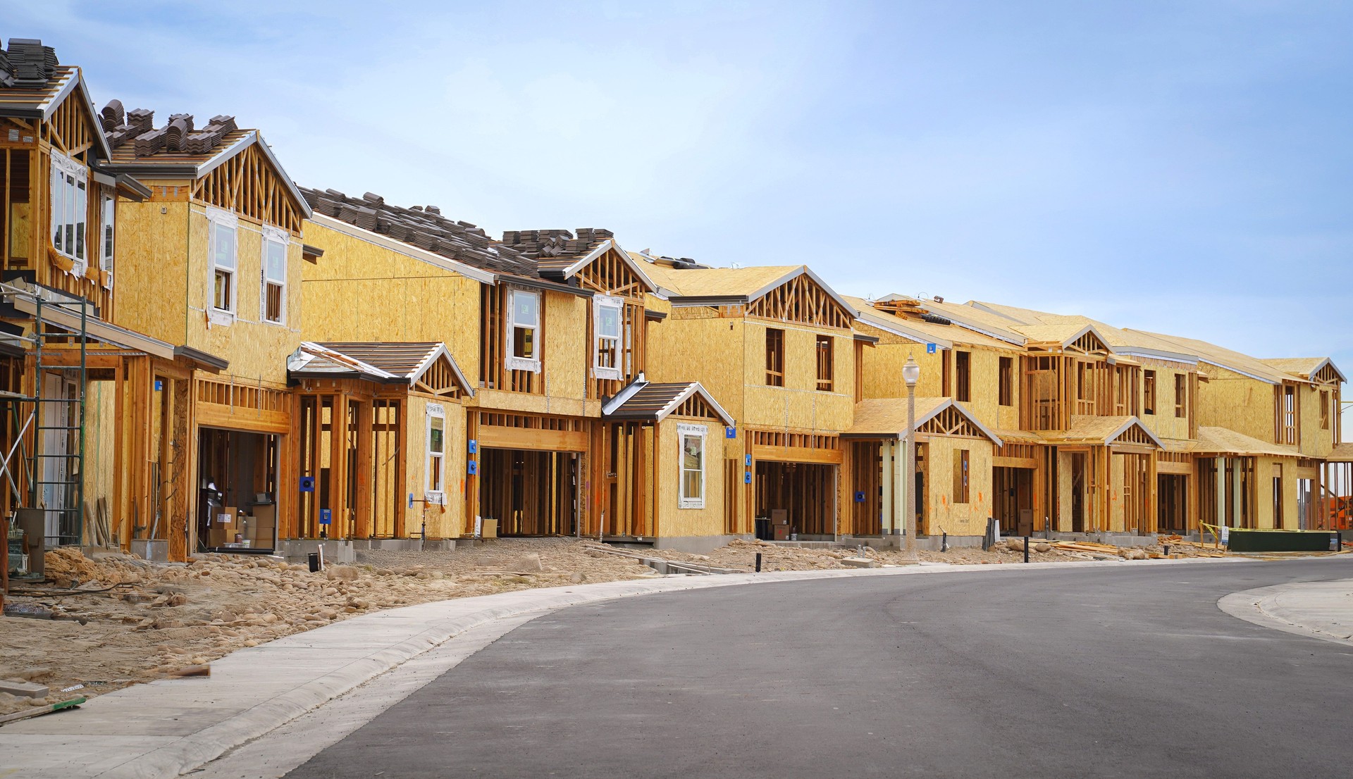 Row of single homes under construction